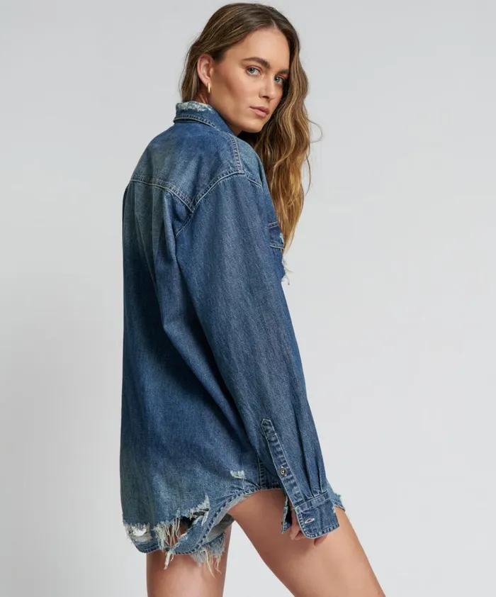 USED BLUE CLASSIC EVERYDAY DENIM SHIRT Women One Teaspoon Denim Tops USED BLUE CLASSIC EVERYDAY DENIM SHIRT Women One Teaspoon Denim Tops