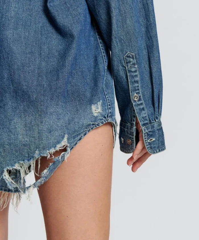 USED BLUE CLASSIC EVERYDAY DENIM SHIRT Women One Teaspoon Denim Tops USED BLUE CLASSIC EVERYDAY DENIM SHIRT Women One Teaspoon Denim Tops