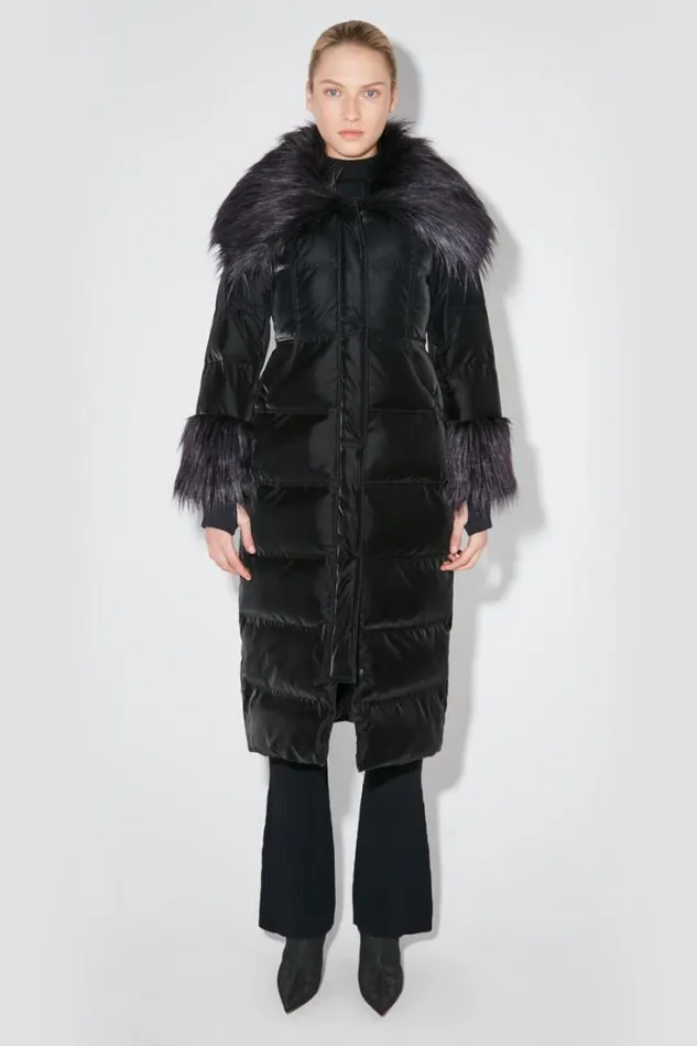Velvet Latex Puffer Coat With Fur Black Women MISBHV Outerwear