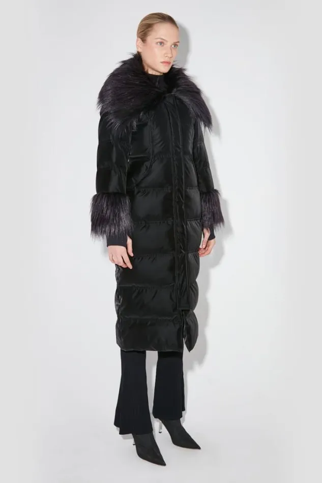 Velvet Latex Puffer Coat With Fur Black Women MISBHV Outerwear