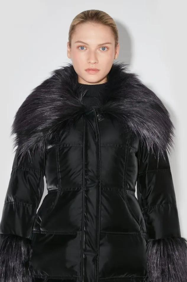 Velvet Latex Puffer Coat With Fur Black Women MISBHV Outerwear
