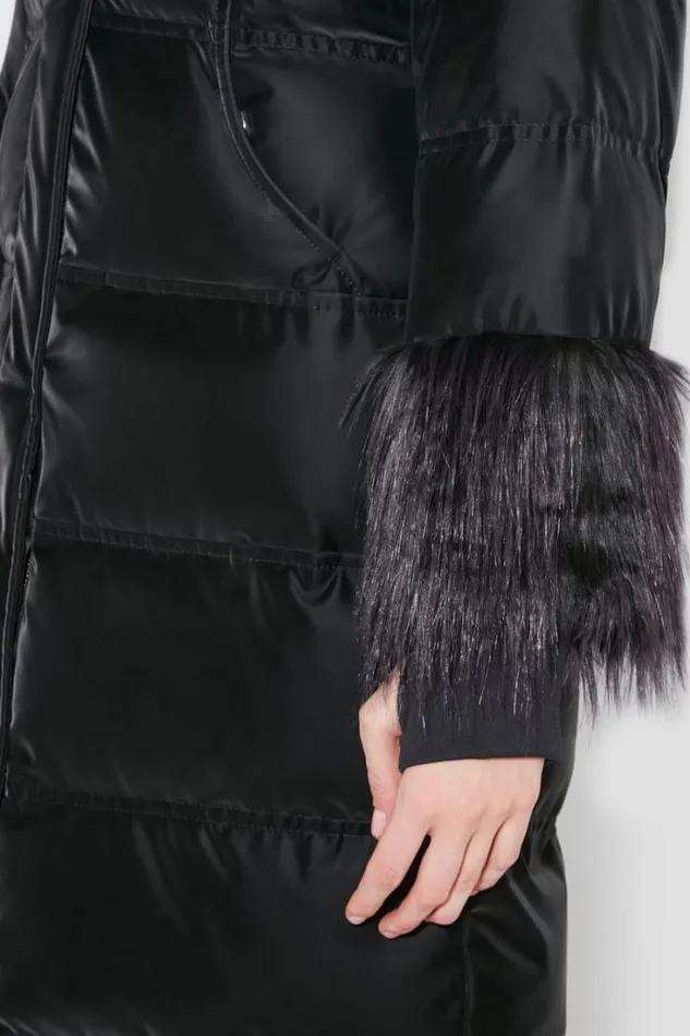 Velvet Latex Puffer Coat With Fur Black Women MISBHV Outerwear