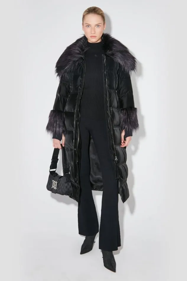 Velvet Latex Puffer Coat With Fur Black Women MISBHV Outerwear