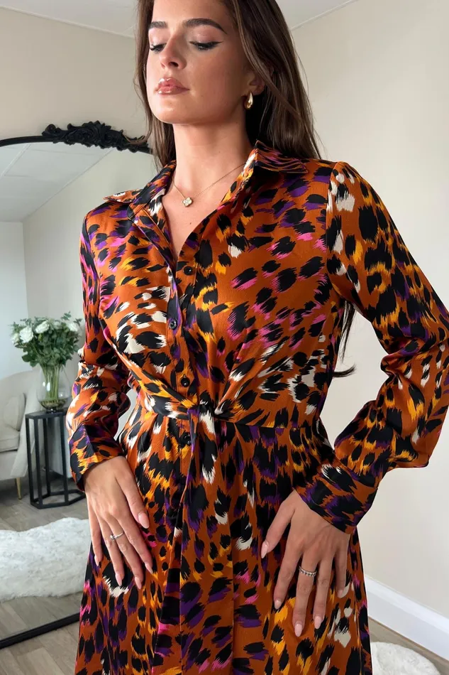 Verity Orange Animal Tie Front Mini Dress Women Girl In Mind Mini Dresses
