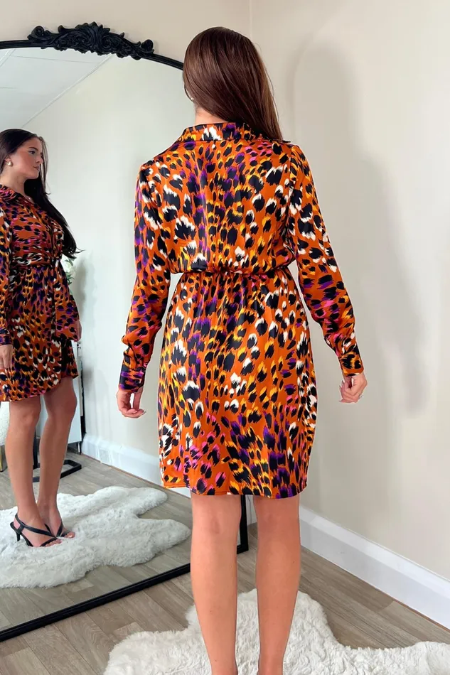 Verity Orange Animal Tie Front Mini Dress Women Girl In Mind Mini Dresses