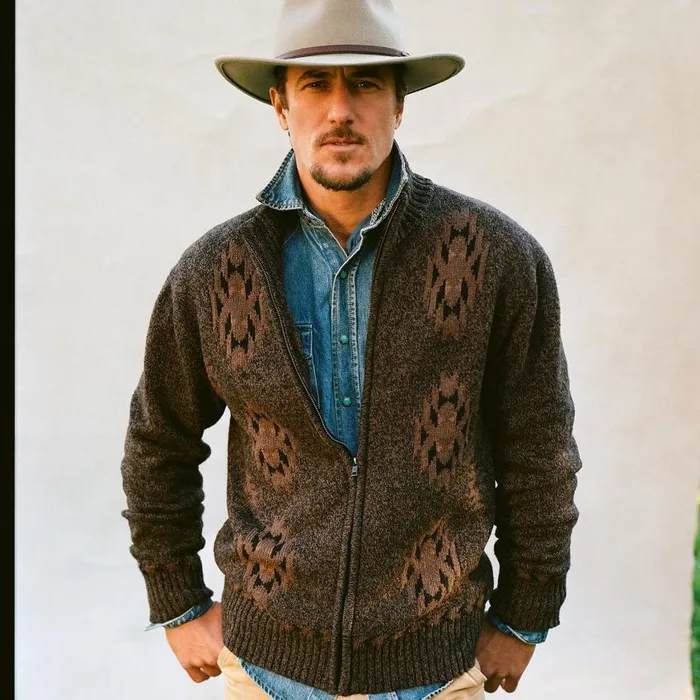 Vertical Aztec Cardigan Brown Men Stetson Sweaters and Hoodies