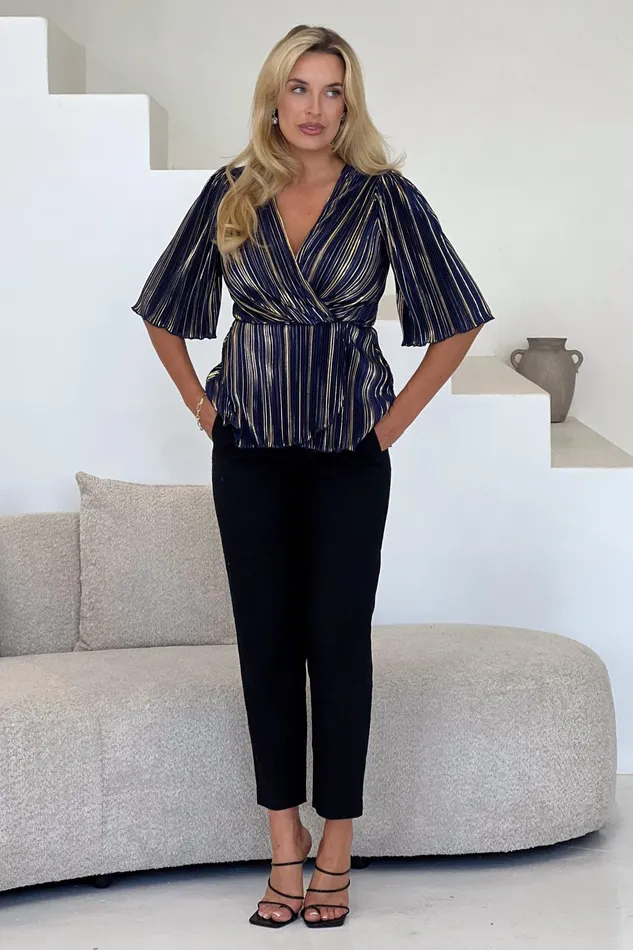 Vienna Navy And Gold Metalic Top Women Girl In Mind Tops and Bodysuits