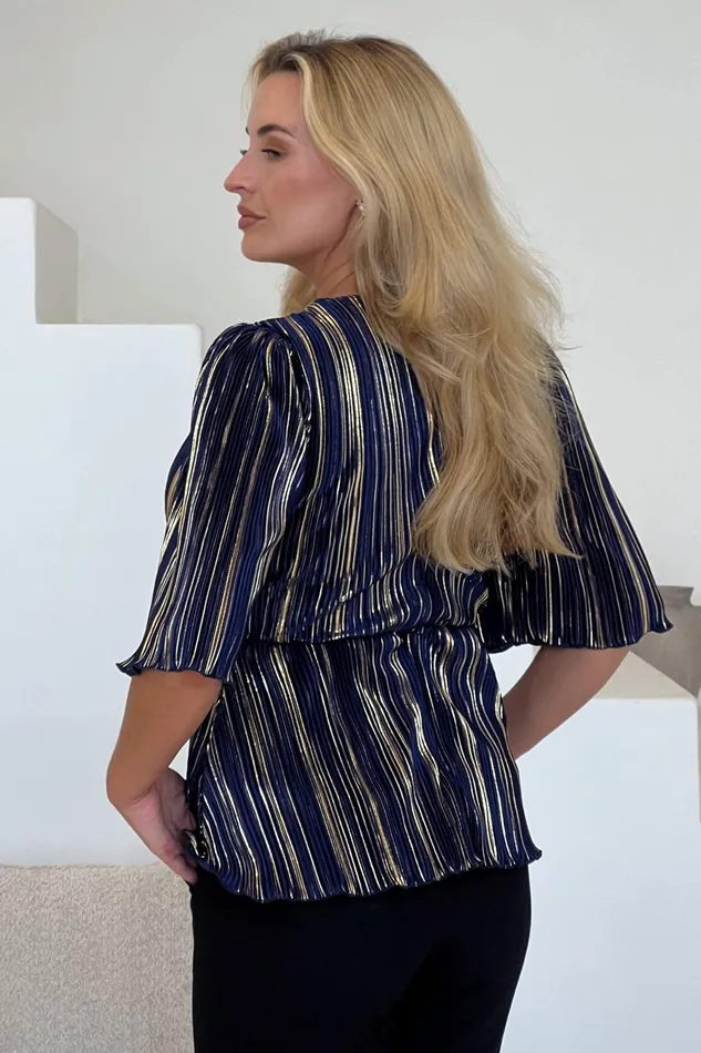 Vienna Navy And Gold Metalic Top Women Girl In Mind Tops and Bodysuits