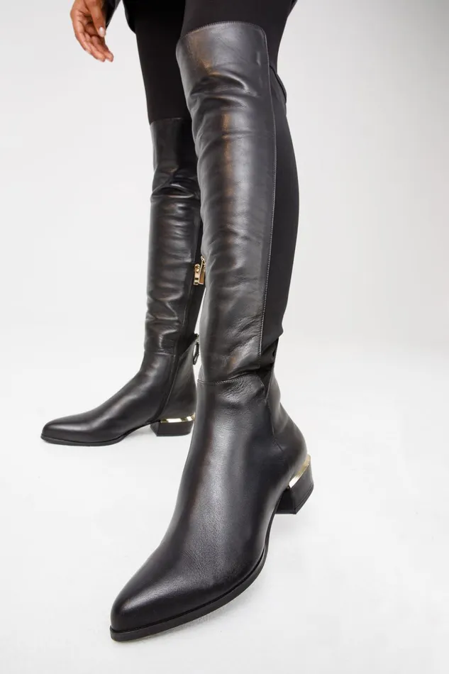 Vinci Leather Boots and Booties The Fairoks Black Leather Pointy Toe Knee High Boot 8211 Women