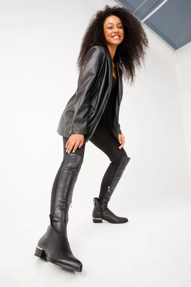 Vinci Leather Boots and Booties The Fairoks Black Leather Pointy Toe Knee High Boot 8211 Women