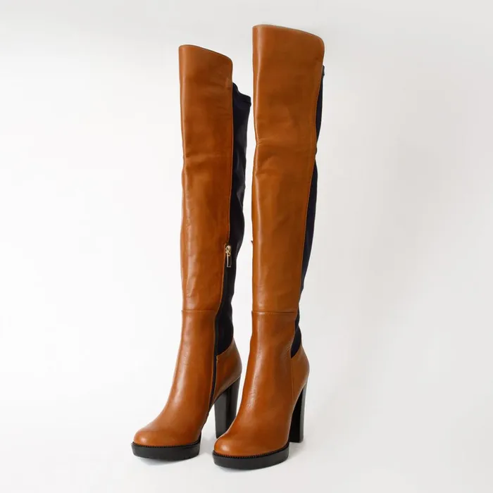 Vinci Leather Boots and Booties The Sao Paulo Tan Leather Knee High Platform Heel Boot 8211 Women