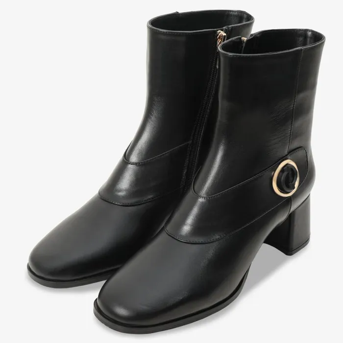 Vinci Leather Boots and Booties The Windsor Black Leather Block Heel Boot 8211 Women