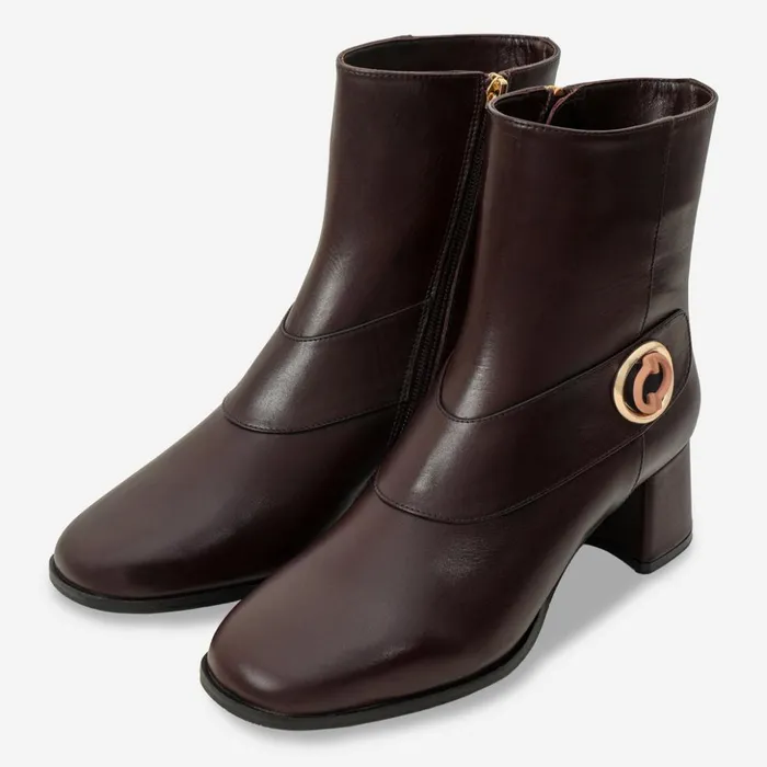 Vinci Leather Boots and Booties The Windsor Brown Leather Block Heel Boot 8211 Women