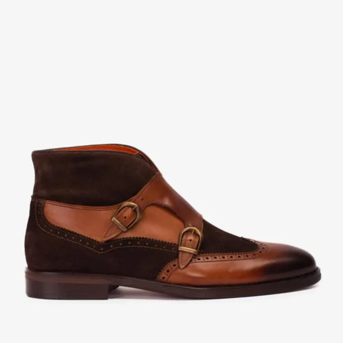 Vinci Leather Boots The Albus Tan Leather and Suede Double Strap Monk Brogue Boot 8211 Men