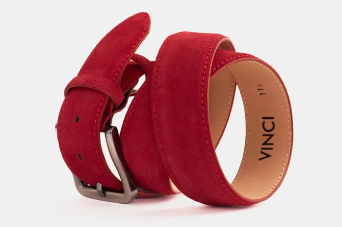 Vinci Leather Leather Belts The Bari Red Suede Leather Belt 8211 Men