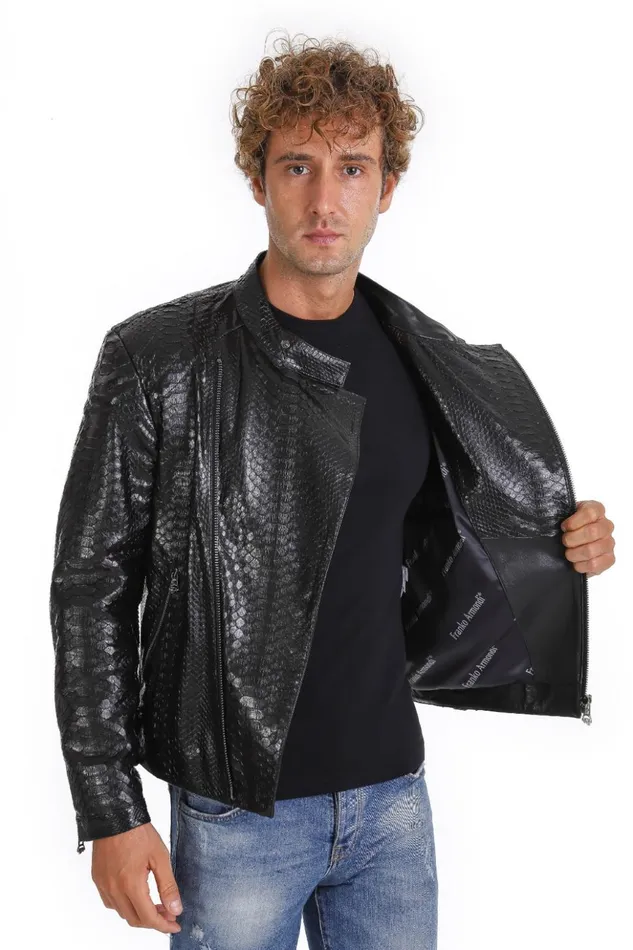 Vinci Leather Leather Jackets The Aristes Pythn Black Leather Jacket 8211 Men