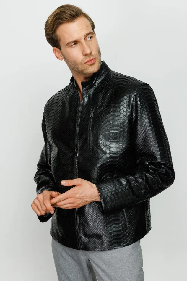 Vinci Leather Leather Jackets The Boss Pythn Black Leather Jacket 8211 Men
