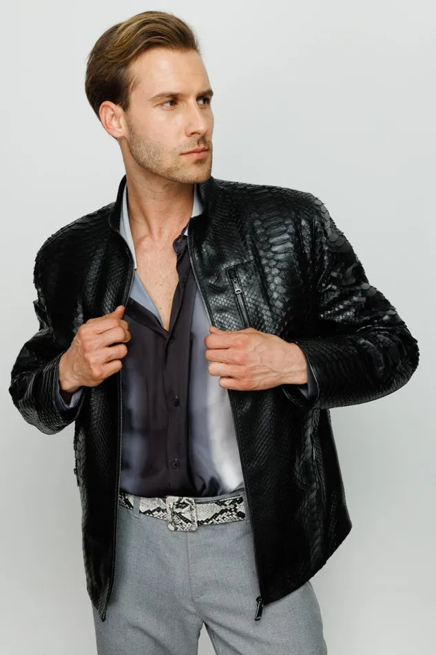Vinci Leather Leather Jackets The Boss Pythn Black Leather Jacket 8211 Men