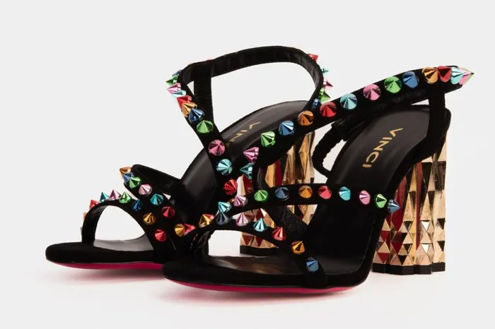Vinci Leather Sandals The Caris Black Block Heel Spike Leather Sandal 8211 Women