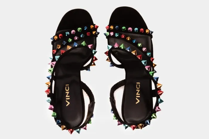 Vinci Leather Sandals The Caris Black Block Heel Spike Leather Sandal 8211 Women