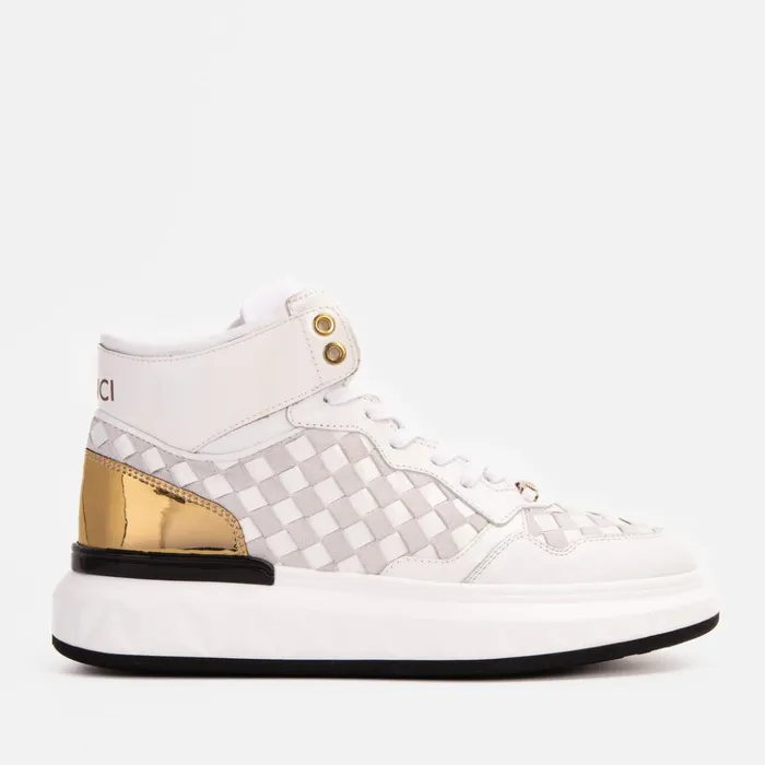 Vinci Leather Sneakers The Eugene White and Gold Woven Leather HighTop Sneaker 8211 Men