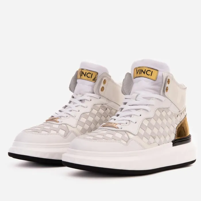 Vinci Leather Sneakers The Eugene White and Gold Woven Leather HighTop Sneaker 8211 Men