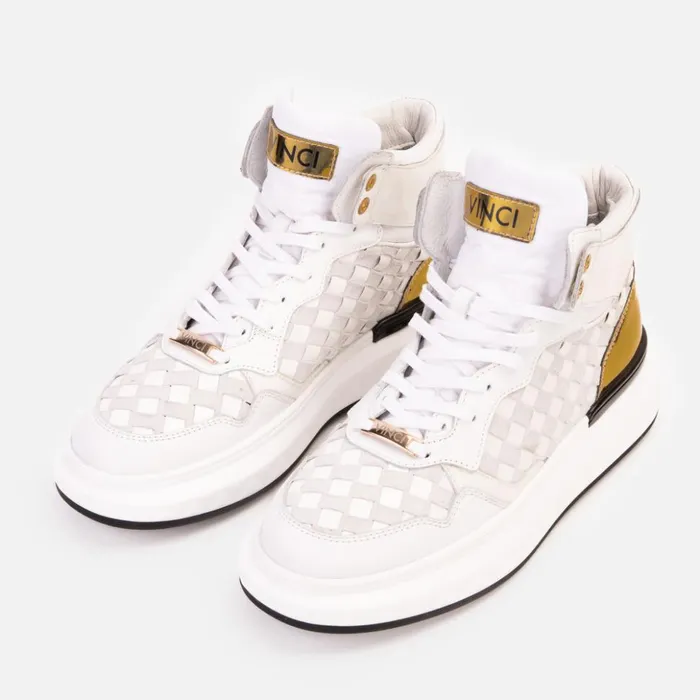 Vinci Leather Sneakers The Eugene White and Gold Woven Leather HighTop Sneaker 8211 Men