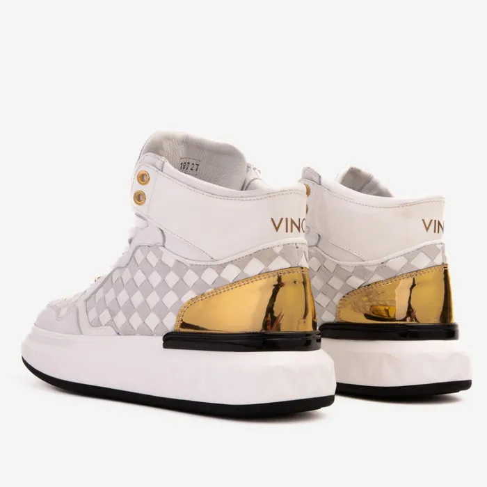 Vinci Leather Sneakers The Eugene White and Gold Woven Leather HighTop Sneaker 8211 Men