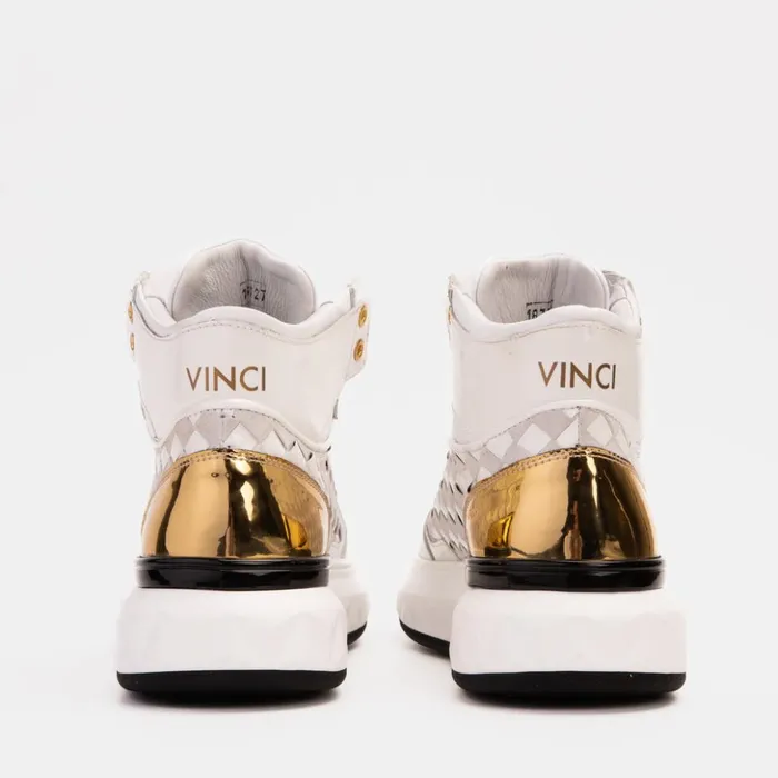 Vinci Leather Sneakers The Eugene White and Gold Woven Leather HighTop Sneaker 8211 Men