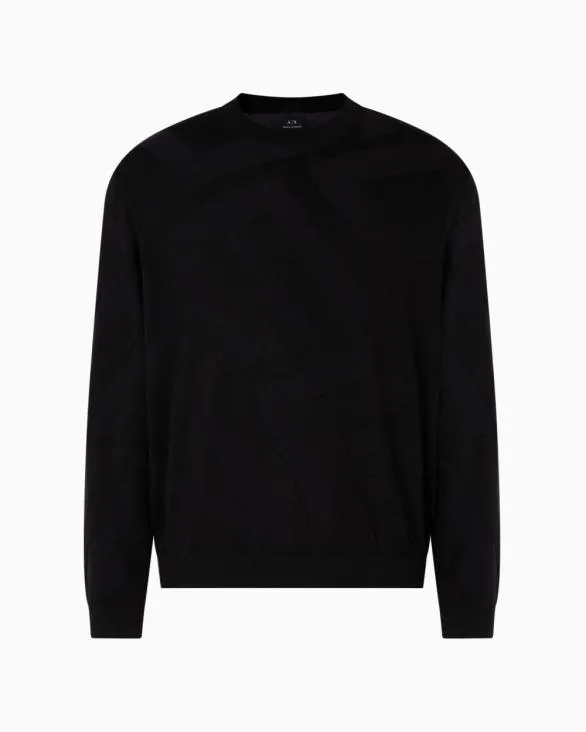 Viscose Blend Sweater With Jacquard Lettering Black Men Armani Knitwear