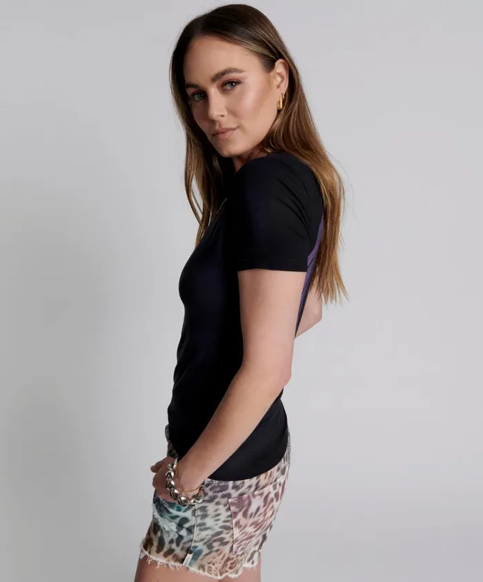WASHED BLACK SMILEY LOGO FITTED TEE Women One Teaspoon Tees and Tanks WASHED BLACK SMILEY LOGO FITTED TEE Women One Teaspoon Tees and Tanks