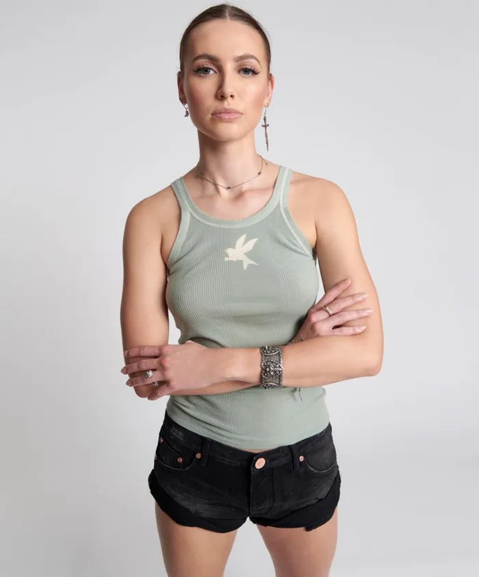 WASHED KHAKI BOWER BIRD SINGLET Women One Teaspoon Tees and Tanks