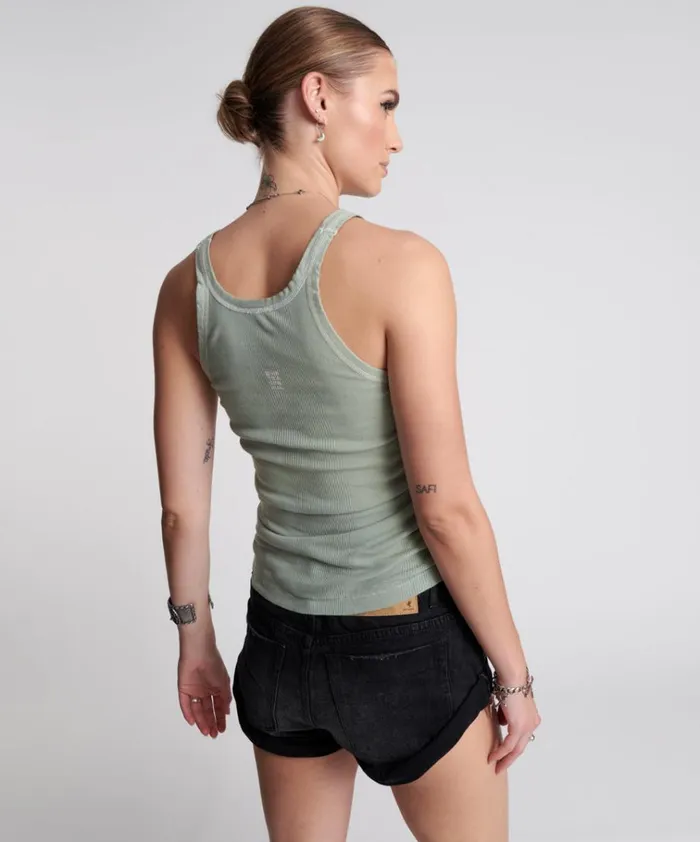 WASHED KHAKI BOWER BIRD SINGLET Women One Teaspoon Tees and Tanks WASHED KHAKI BOWER BIRD SINGLET Women One Teaspoon Tees and Tanks