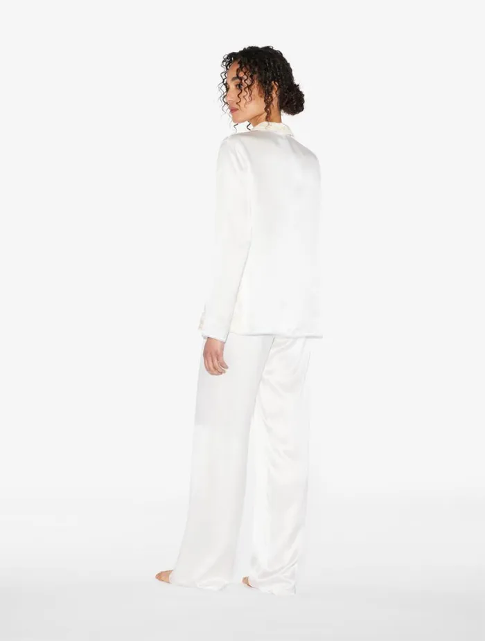 White Silk Long Pajamas With Frastaglio Sleepwear La Perla Pajamas