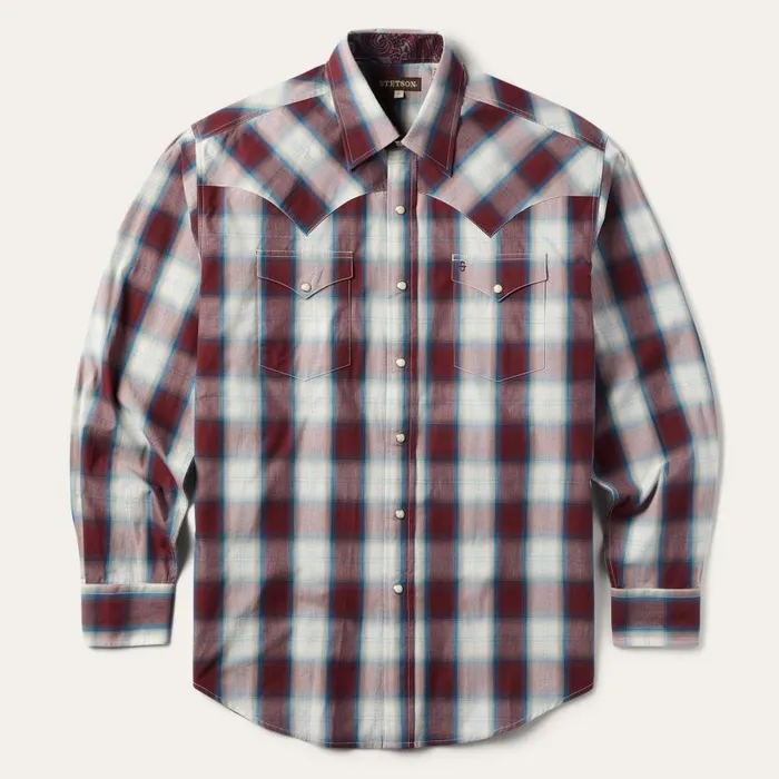 Wine Plaid Shirt Wine Men Stetson Classic Cut
