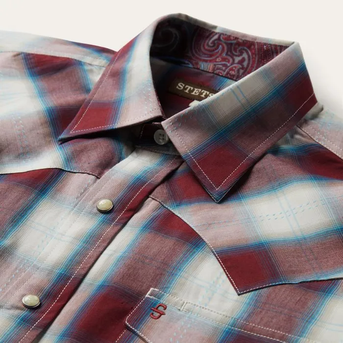 Wine Plaid Shirt Wine Men Stetson Classic Cut