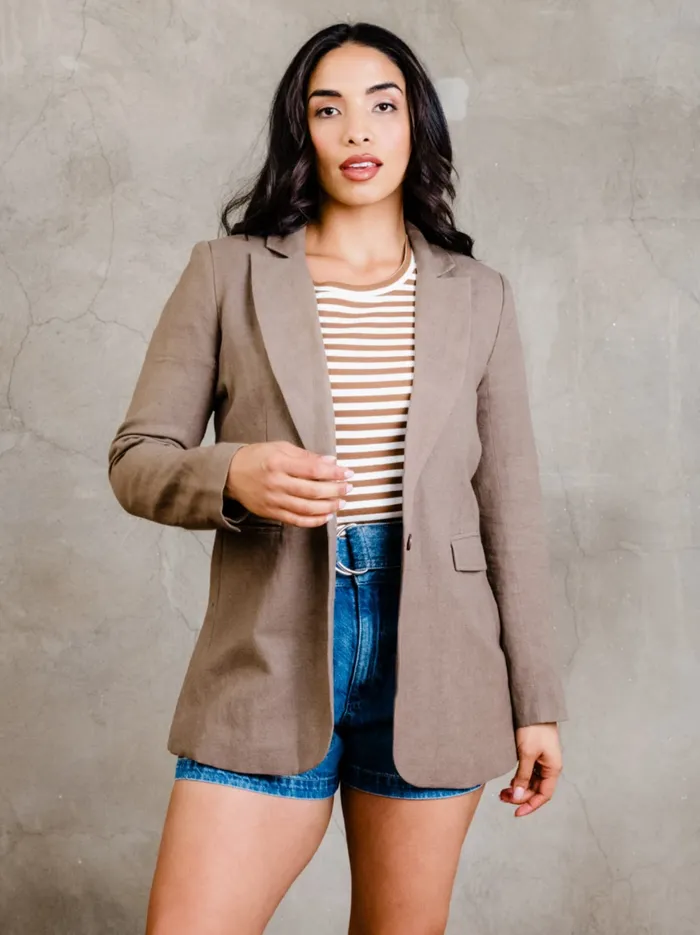 Women Able Heather Linen Blazer Driftwood Coats and Jackets