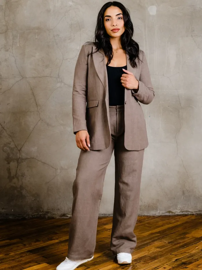 Women Able Heather Linen Blazer Driftwood Coats and Jackets