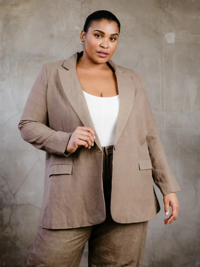 Women Able Heather Linen Blazer Driftwood Coats and Jackets