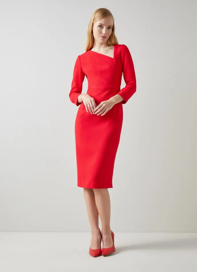 Women Alexis Bright Red Wool Crepe Shift Dress Bright Red LKBennett Dresses
