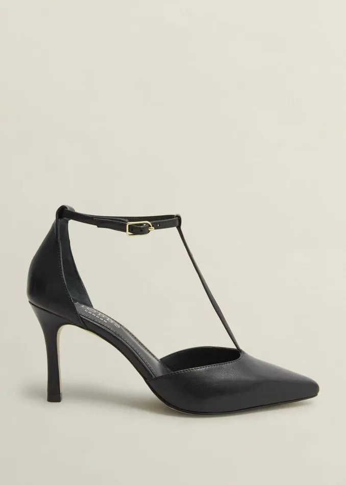 Women Alice Leather TBar Courts Black Hobbs Heels
