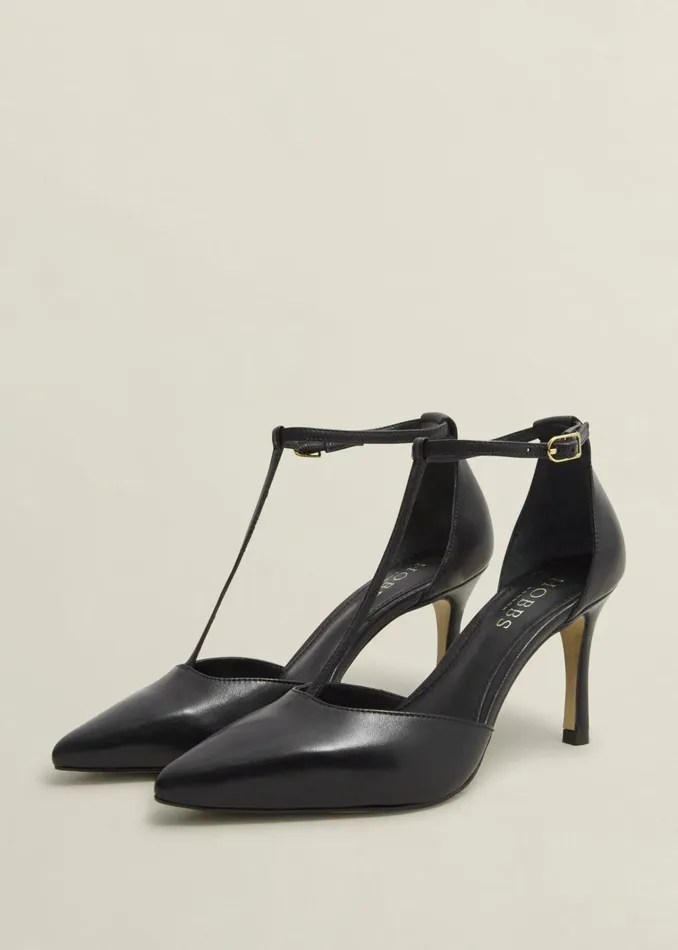 Women Alice Leather TBar Courts Black Hobbs Heels