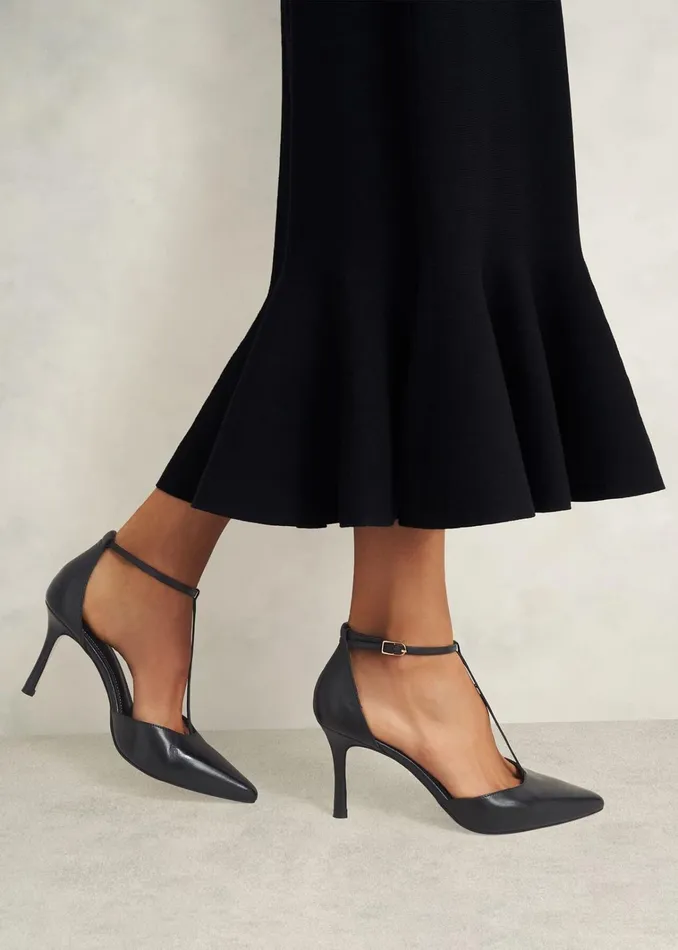 Women Alice Leather TBar Courts Black Hobbs Heels