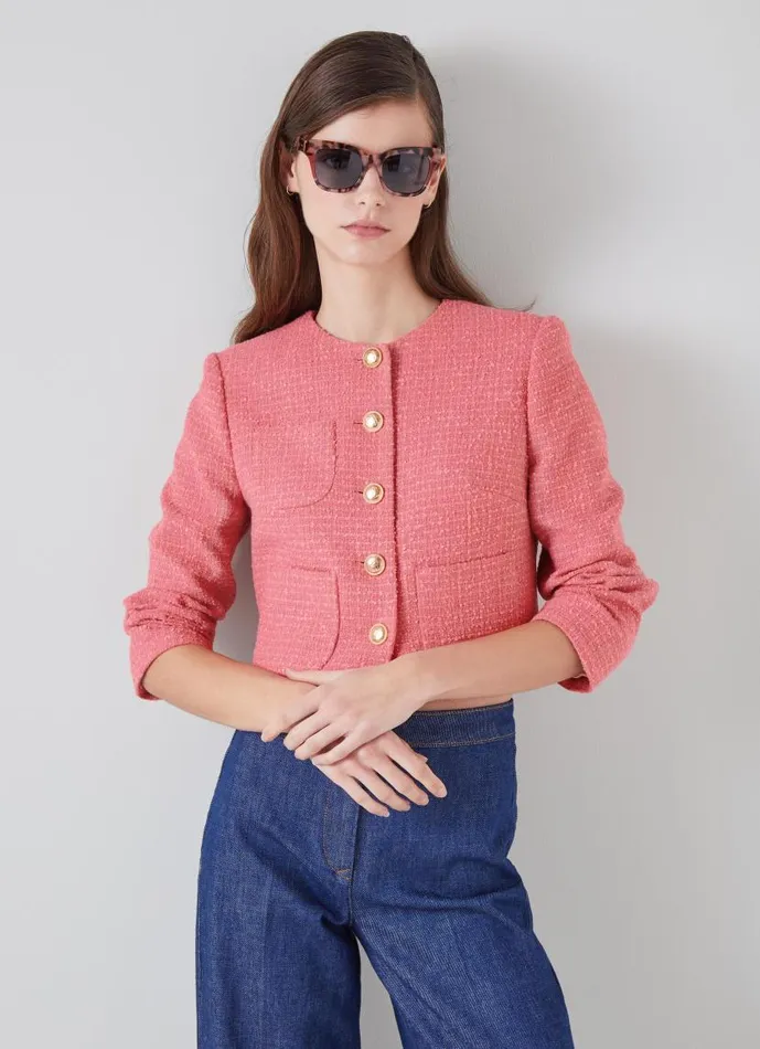 Women Allie Pink Recycled Cotton Italian Tweed Jacket Blush LKBennett Coats and Jackets Women Allie Pink Recycled Cotton Italian Tweed Jacket Blush LKBennett Coats and Jackets