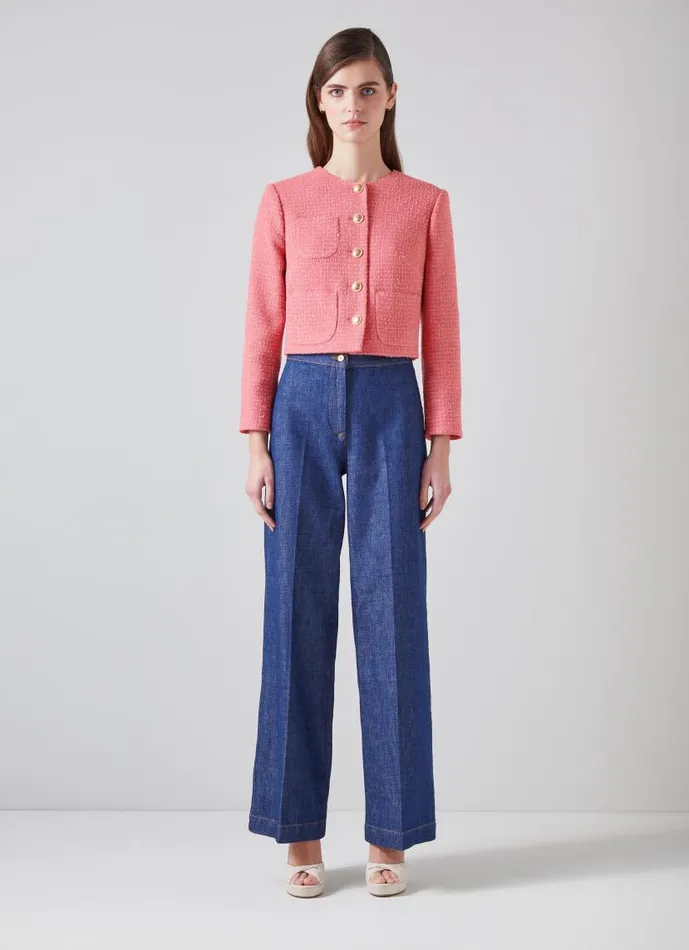 Women Allie Pink Recycled Cotton Italian Tweed Jacket Blush LKBennett Coats and Jackets Women Allie Pink Recycled Cotton Italian Tweed Jacket Blush LKBennett Coats and Jackets