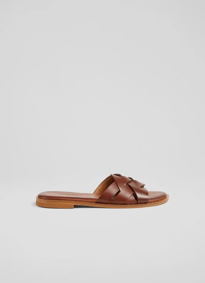 Women Amara Tan Leather Flat Sliders Tan LKBennett Flats