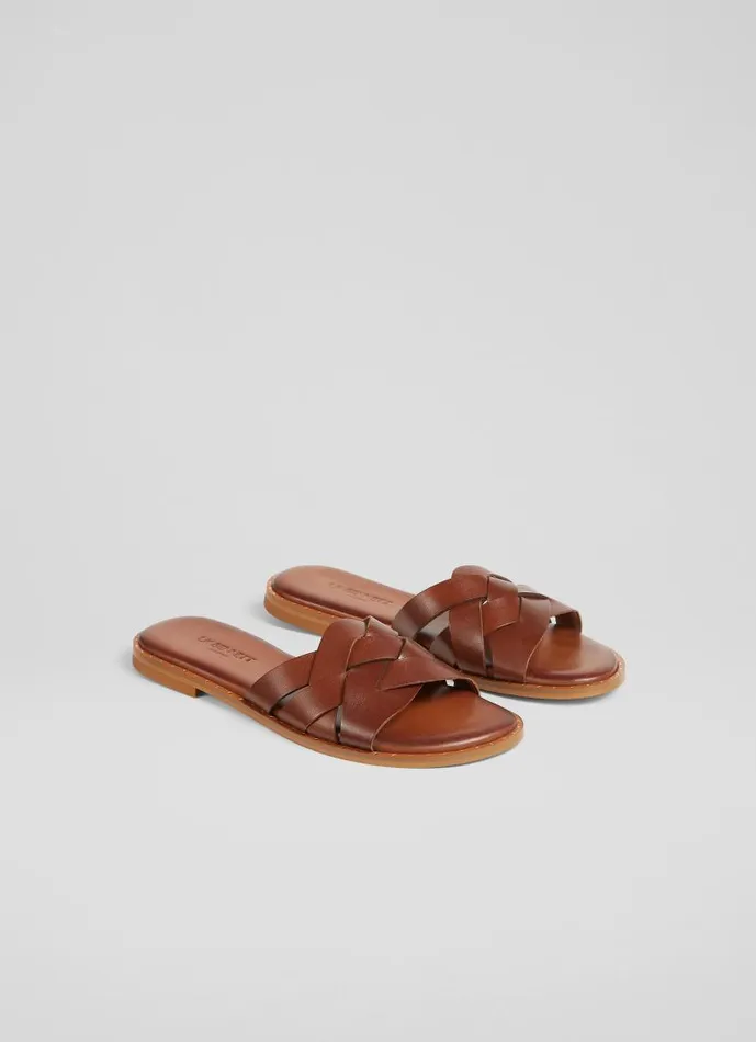 Women Amara Tan Leather Flat Sliders Tan LKBennett Flats Women Amara Tan Leather Flat Sliders Tan LKBennett Flats