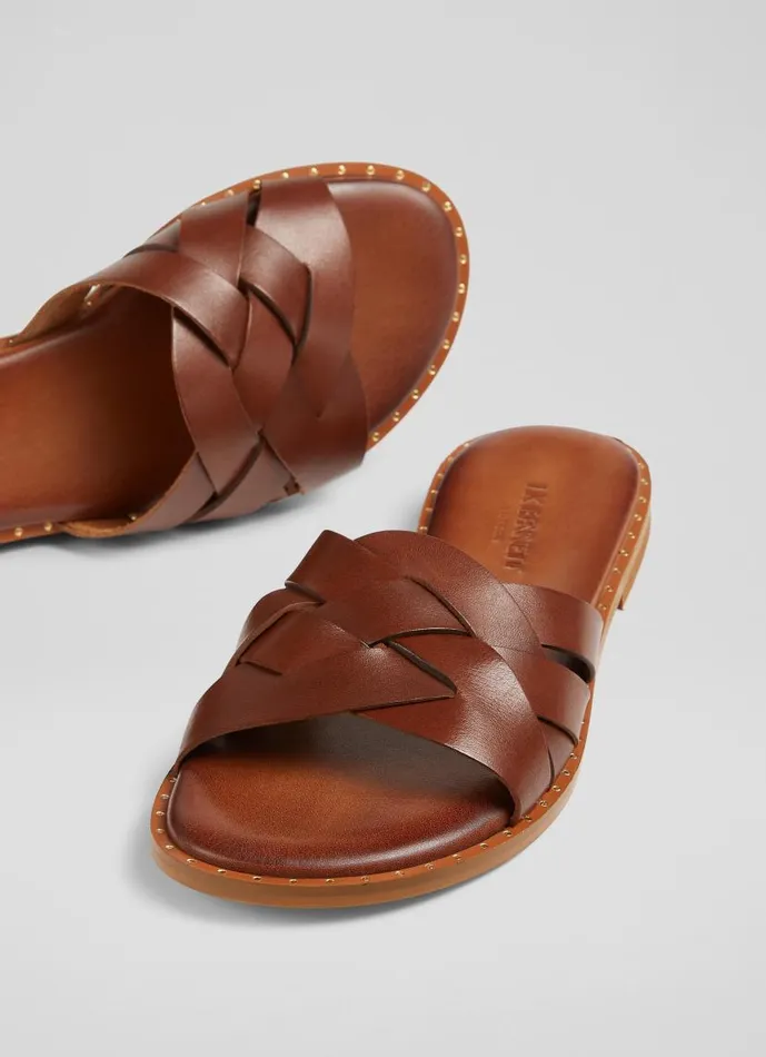 Women Amara Tan Leather Flat Sliders Tan LKBennett Flats Women Amara Tan Leather Flat Sliders Tan LKBennett Flats