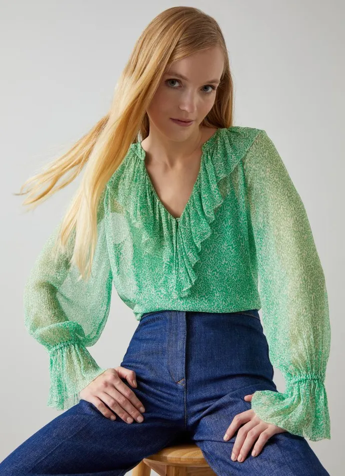Women Annie Green And Cream Wiggle Print Blouse Green LKBennett Tops