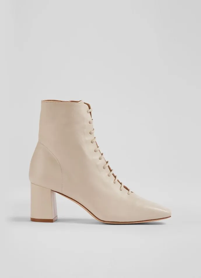 Women Arabella Cream Leather LaceUp Ankle Boots Ecru LKBennett Boots